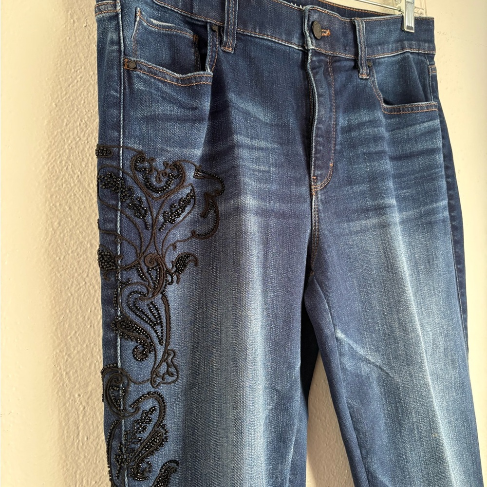White House Black Market Beaded Embroidered Jeans,  Size 8